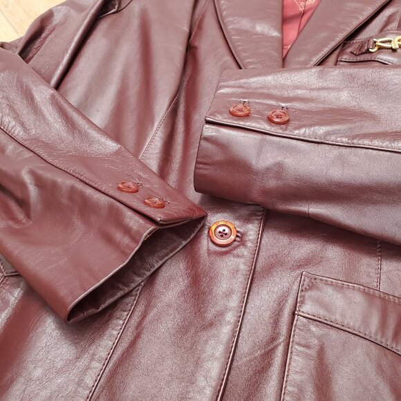 Vintage Etienne Aigner Burgundy Oxblood Genuine Leather Jacket Blazer Size 14 - Picture 13 of 16